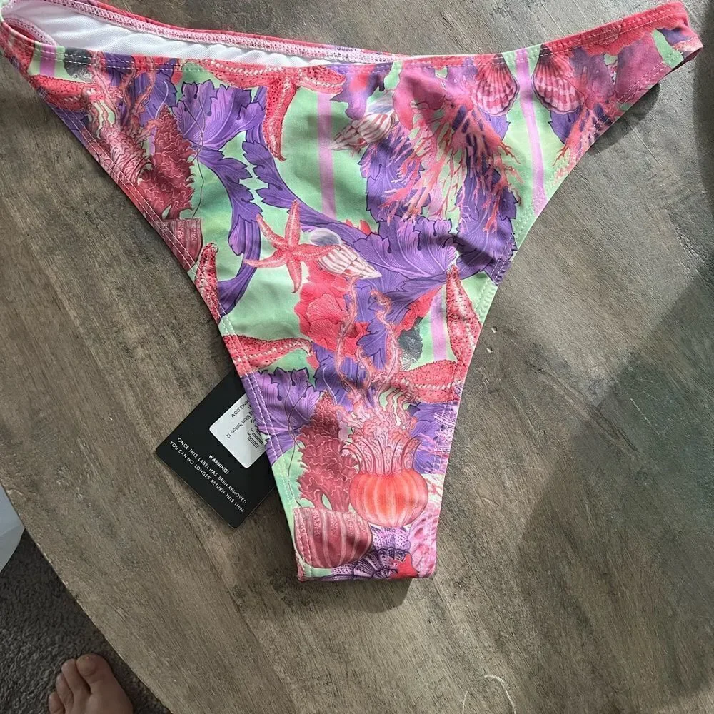 NWT Pretty Little Thing Lilac Under The Sea High Leg bikini bottom. US size 8.